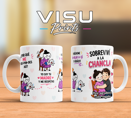 Taza “Sobreviví a la Chancla” 👩‍👦🩴☕